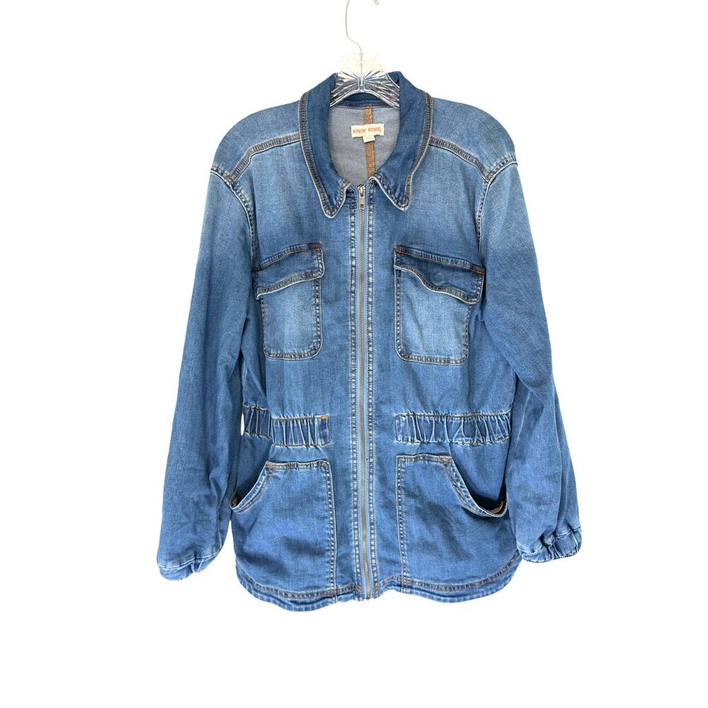 Knox‎ Rose Denim Jacket Full Zip Fall Festival Collared Stretch Waist Large